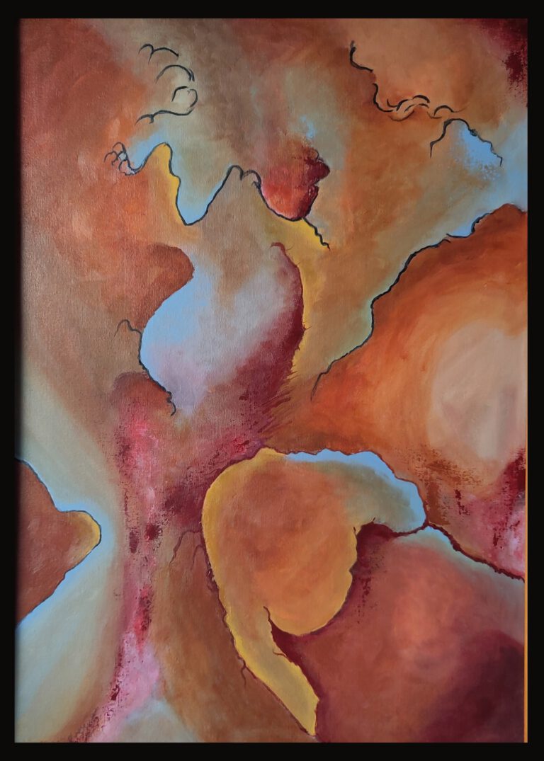 Abstract 147 Acryl op Canv.Boardm.lijst 50x70 met lijst € 175,00